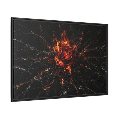 Side Mockup 12. Abstract Burning Rose Red And Black Rose shown as stretched canvas wall art