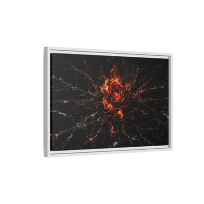 Side Mockup 1. Abstract Burning Rose Red And Black Rose shown as stretched canvas wall art