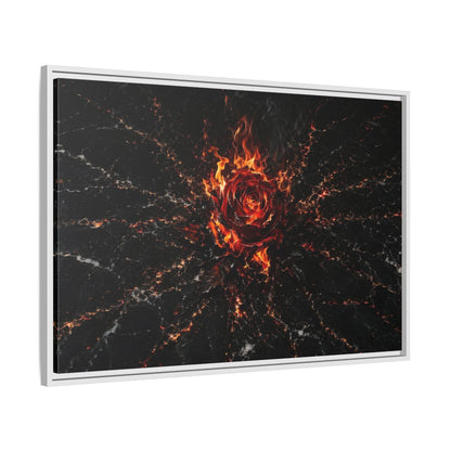 Side Mockup 9. Abstract Burning Rose Red And Black Rose shown as stretched canvas wall art