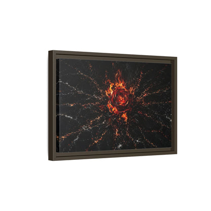 Side Mockup 5. Abstract Burning Rose Red And Black Rose shown as stretched canvas wall art