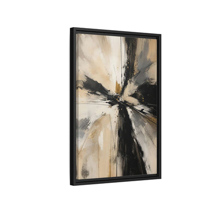 Abstract Burst Black White Gold Framed Canvas Wall Art - Living Room, Above Couch shown as canvas wall art