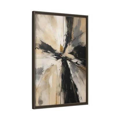 Abstract Burst Black White Gold Framed Canvas Wall Art - Living Room, Above Couch shown as canvas wall art