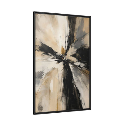 Abstract Burst Black White Gold Framed Canvas Wall Art - Living Room, Above Couch shown as canvas wall art