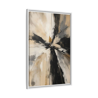 Abstract Burst Black White Gold Framed Canvas Wall Art - Living Room, Above Couch shown as canvas wall art