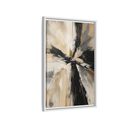 Abstract Burst Black White Gold Framed Canvas Wall Art - Living Room, Above Couch shown as canvas wall art