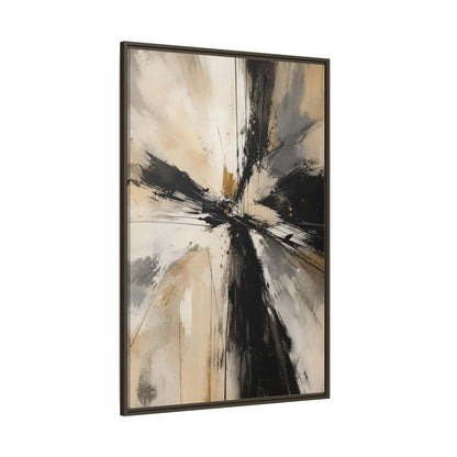 Abstract Burst Black White Gold Framed Canvas Wall Art - Living Room, Above Couch shown as canvas wall art