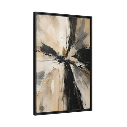 Abstract Burst Black White Gold Framed Canvas Wall Art - Living Room, Above Couch shown as canvas wall art
