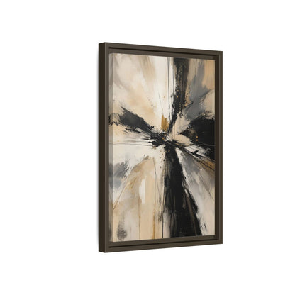 Abstract Burst Black White Gold Framed Canvas Wall Art - Living Room, Above Couch shown as canvas wall art