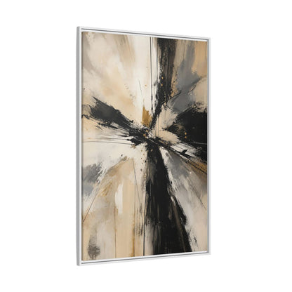 Abstract Burst Black White Gold Framed Canvas Wall Art - Living Room, Above Couch shown as canvas wall art