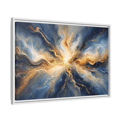 Side Mockup 10. Abstract Abstract Burst Blue And Gold shown as stretched canvas wall art