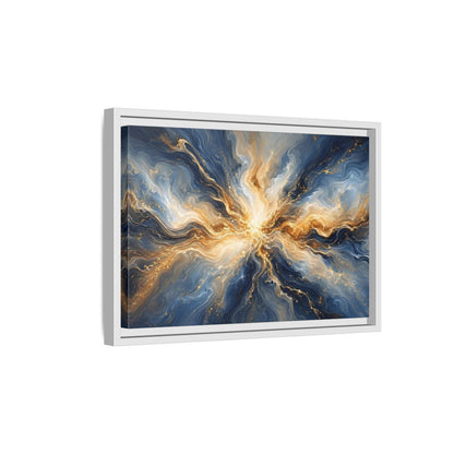 Side Mockup 4. Abstract Abstract Burst Blue And Gold shown as stretched canvas wall art
