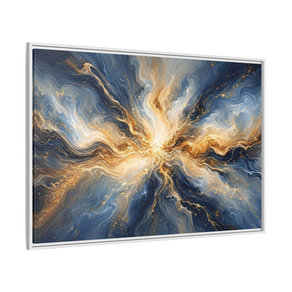 Side Mockup 7. Abstract Abstract Burst Blue And Gold shown as stretched canvas wall art