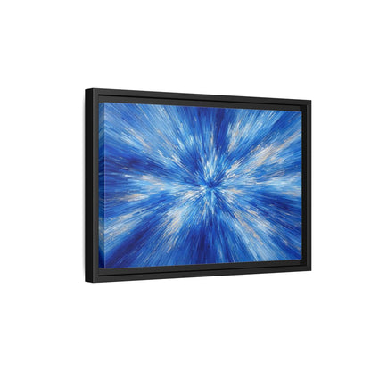 Side Mockup 6. Abstract Abstract Burst Blue And Gold shown as stretched canvas wall art
