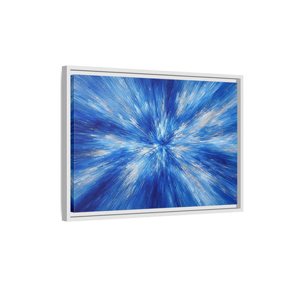 Side Mockup 1. Abstract Abstract Burst Blue And Gold shown as stretched canvas wall art
