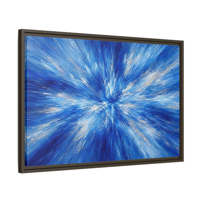 Side Mockup 11. Abstract Abstract Burst Blue And Gold shown as stretched canvas wall art