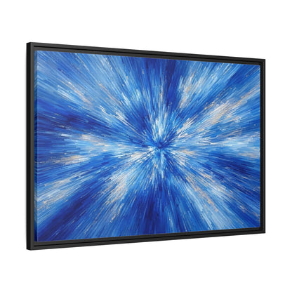 Side Mockup 13. Abstract Abstract Burst Blue And Gold shown as stretched canvas wall art