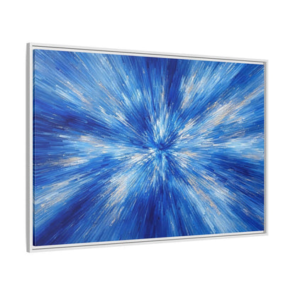 Side Mockup 7. Abstract Abstract Burst Blue And Gold shown as stretched canvas wall art