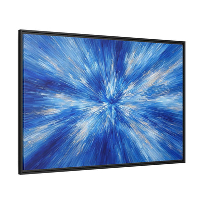 Side Mockup 12. Abstract Abstract Burst Blue And Gold shown as stretched canvas wall art