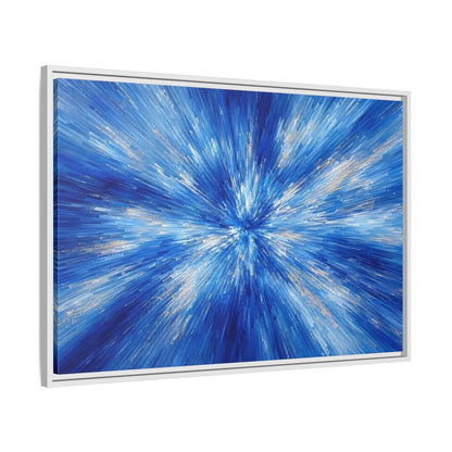 Side Mockup 9. Abstract Abstract Burst Blue And Gold shown as stretched canvas wall art