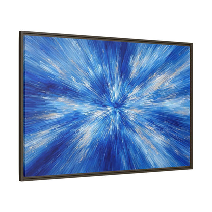 Side Mockup 8. Abstract Abstract Burst Blue And Gold shown as stretched canvas wall art