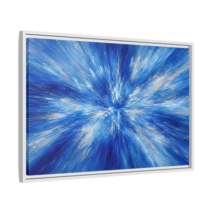 Side Mockup 10. Abstract Abstract Burst Blue And Gold shown as stretched canvas wall art