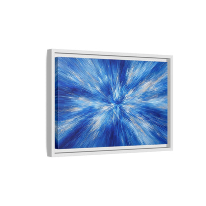Side Mockup 4. Abstract Abstract Burst Blue And Gold shown as stretched canvas wall art