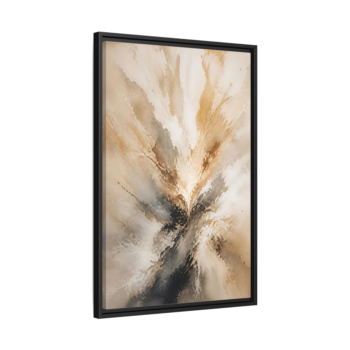 Side Mockup 14. Abstract Abstract Burst Brown And Gold Abstract shown as stretched canvas wall art
