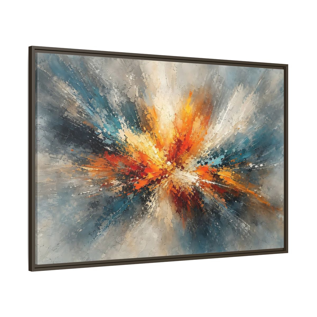 Side Mockup 8. Abstract Abstract Burst Vibrant Abstract shown as stretched canvas wall art