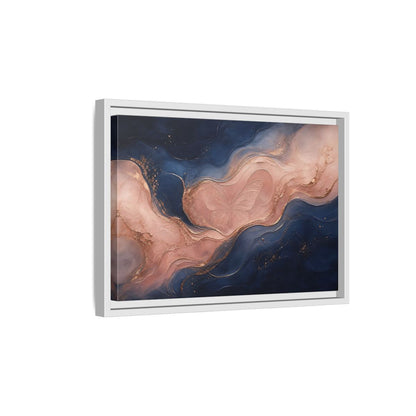 Side Mockup 4. Abstract Butterfly Navy Pink Gold shown as stretched canvas wall art