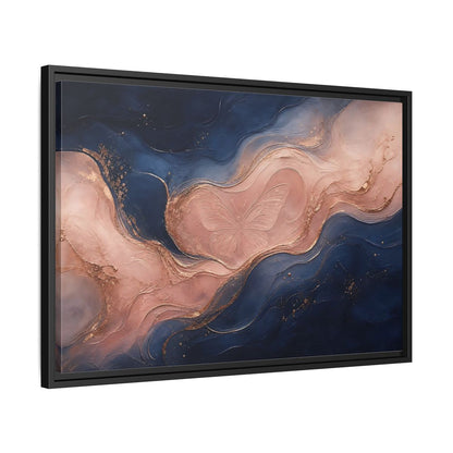 Side Mockup 14. Abstract Butterfly Navy Pink Gold shown as stretched canvas wall art