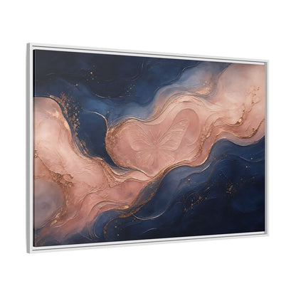 Side Mockup 7. Abstract Butterfly Navy Pink Gold shown as stretched canvas wall art
