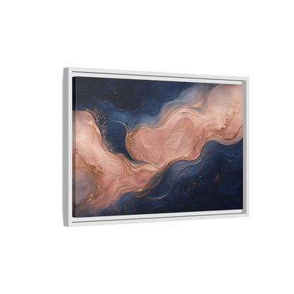 Side Mockup 1. Abstract Butterfly Navy Pink Gold shown as stretched canvas wall art