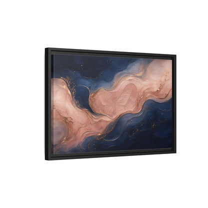 Side Mockup 3. Abstract Butterfly Navy Pink Gold shown as stretched canvas wall art