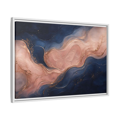 Side Mockup 10. Abstract Butterfly Navy Pink Gold shown as stretched canvas wall art