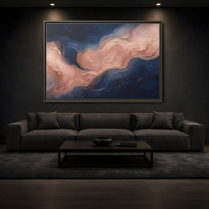 Mockup 3. Abstract Butterfly Navy Pink Gold shown as stretched canvas wall art
