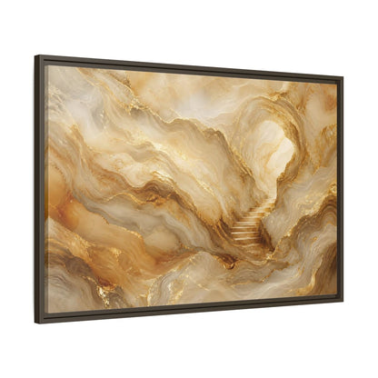 Main Mockup. Abstract Cave Stairs Gold Marble Abstract shown as stretched canvas wall art