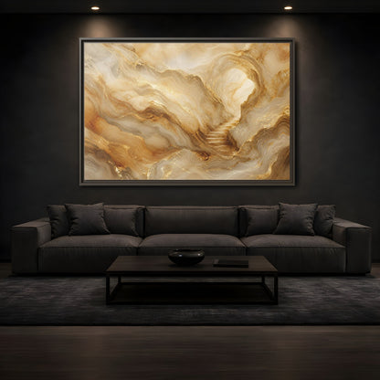 Mockup 3. Abstract Cave Stairs Gold Marble Abstract shown as stretched canvas wall art