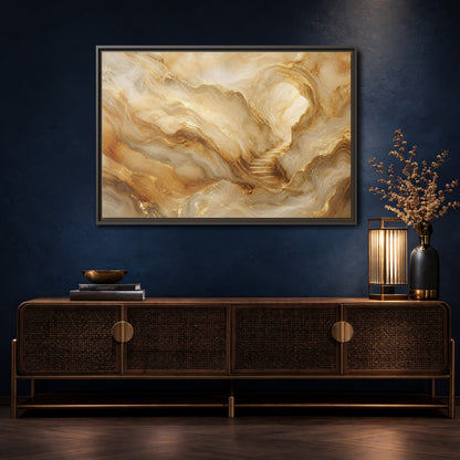 Mockup 4. Abstract Cave Stairs Gold Marble Abstract shown as stretched canvas wall art