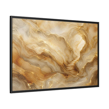 Side Mockup 12. Abstract Cave Stairs Gold Marble Abstract shown as stretched canvas wall art