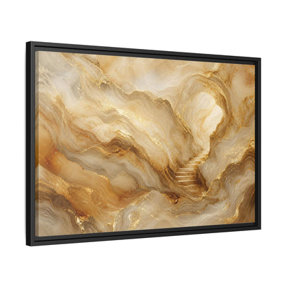 Side Mockup 14. Abstract Cave Stairs Gold Marble Abstract shown as stretched canvas wall art