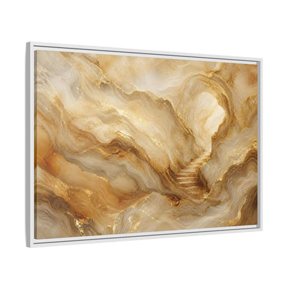 Side Mockup 9. Abstract Cave Stairs Gold Marble Abstract shown as stretched canvas wall art