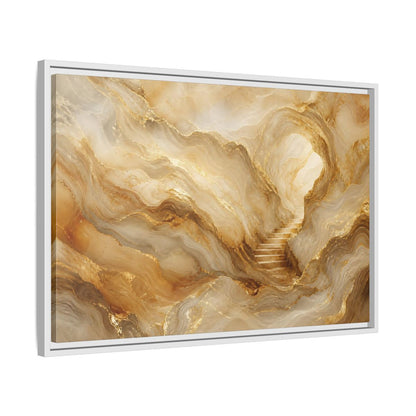 Side Mockup 10. Abstract Cave Stairs Gold Marble Abstract shown as stretched canvas wall art