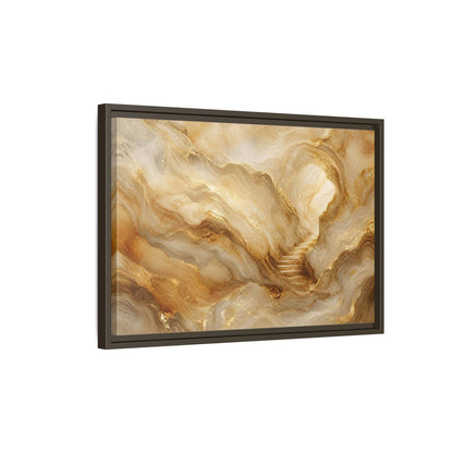 Side Mockup 2. Abstract Cave Stairs Gold Marble Abstract shown as stretched canvas wall art