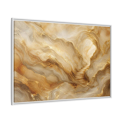 Side Mockup 7. Abstract Cave Stairs Gold Marble Abstract shown as stretched canvas wall art