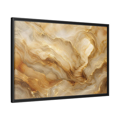 Side Mockup 13. Abstract Cave Stairs Gold Marble Abstract shown as stretched canvas wall art