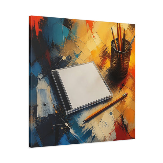 Main Mockup. Abstract Cd Case, Pencils Colorful Abstract shown as canvas print
