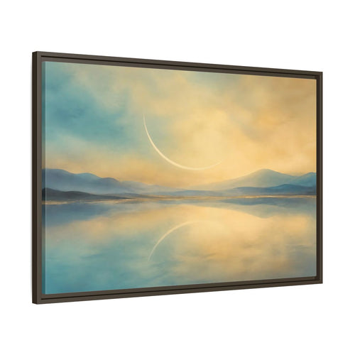 Main Mockup. Abstract Celestial Arc Blue And Gold shown as stretched canvas wall art