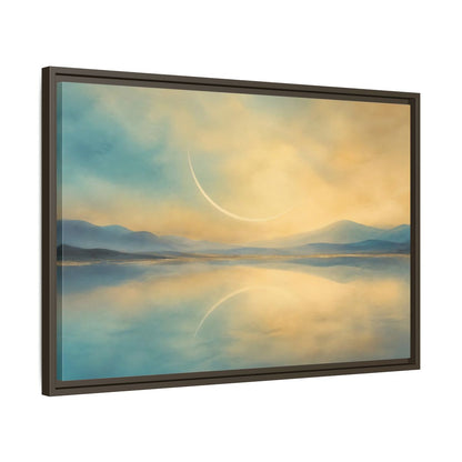 Side Mockup 11. Abstract Celestial Arc Blue And Gold shown as stretched canvas wall art