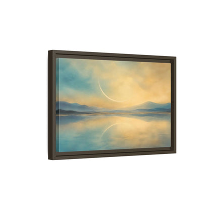 Side Mockup 5. Abstract Celestial Arc Blue And Gold shown as stretched canvas wall art