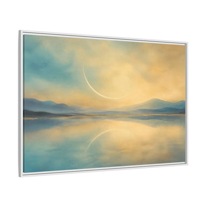 Side Mockup 7. Abstract Celestial Arc Blue And Gold shown as stretched canvas wall art
